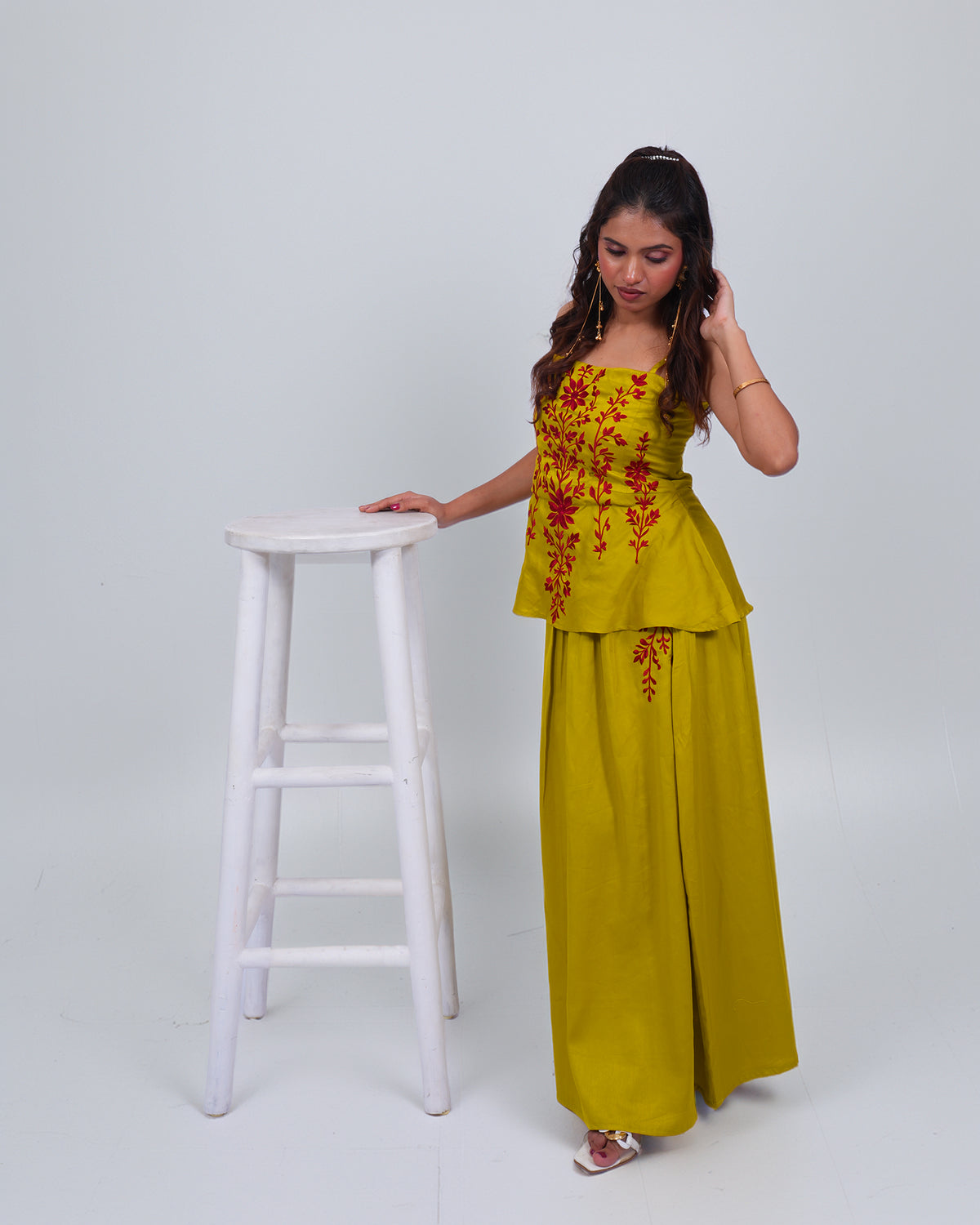 Aabha Mustard Bloom Embroidered Corset Set