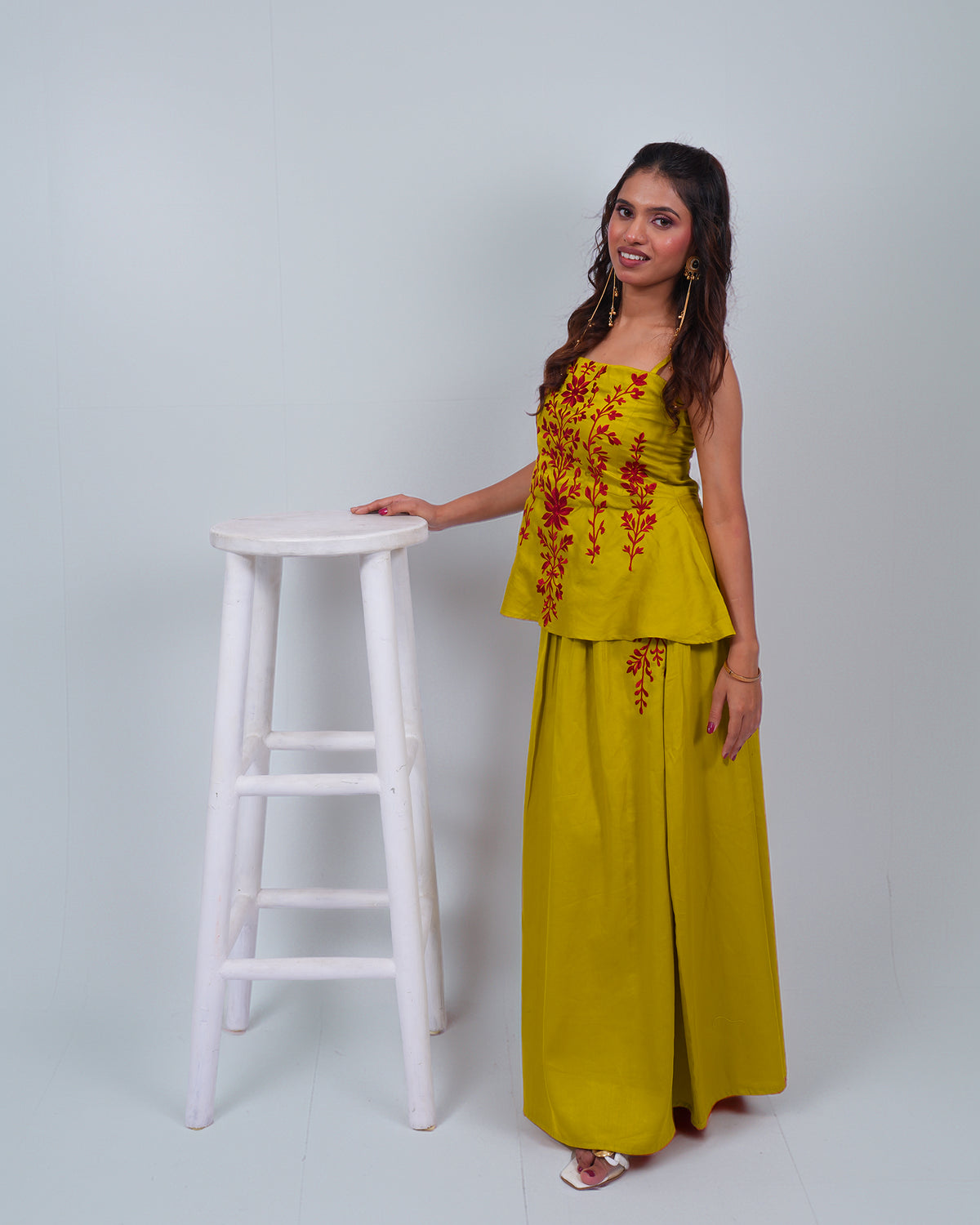 Aabha Mustard Bloom Embroidered Corset Set