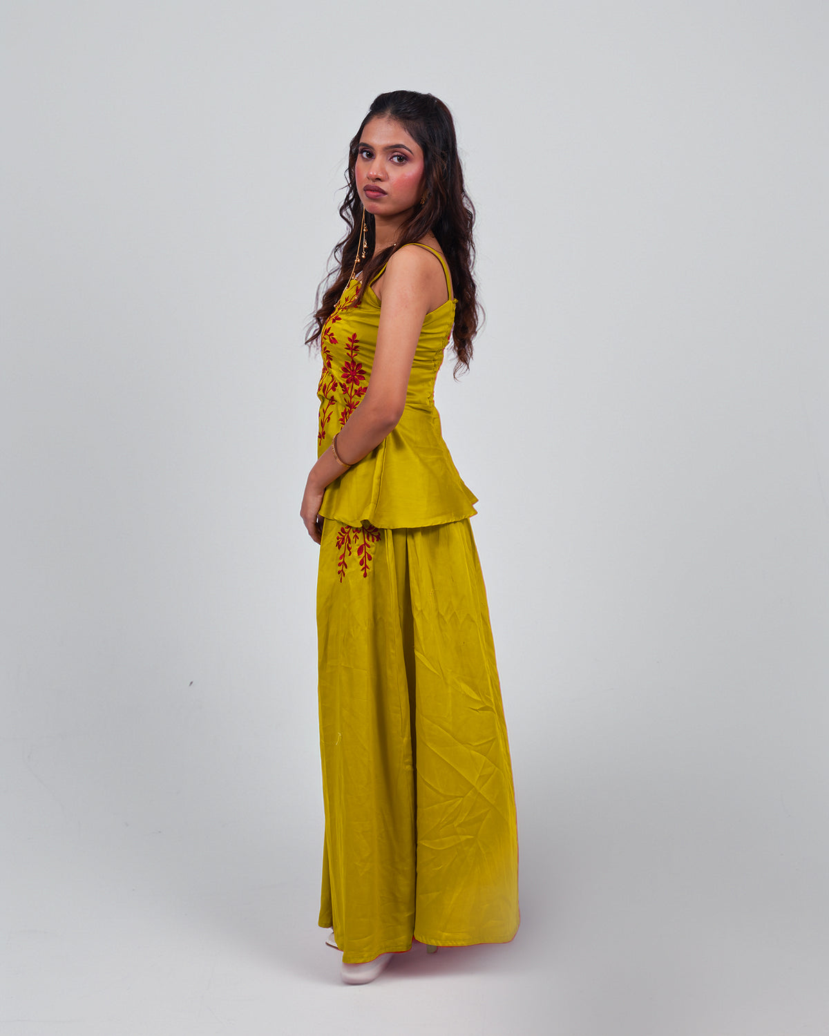 Aabha Mustard Bloom Embroidered Corset Set