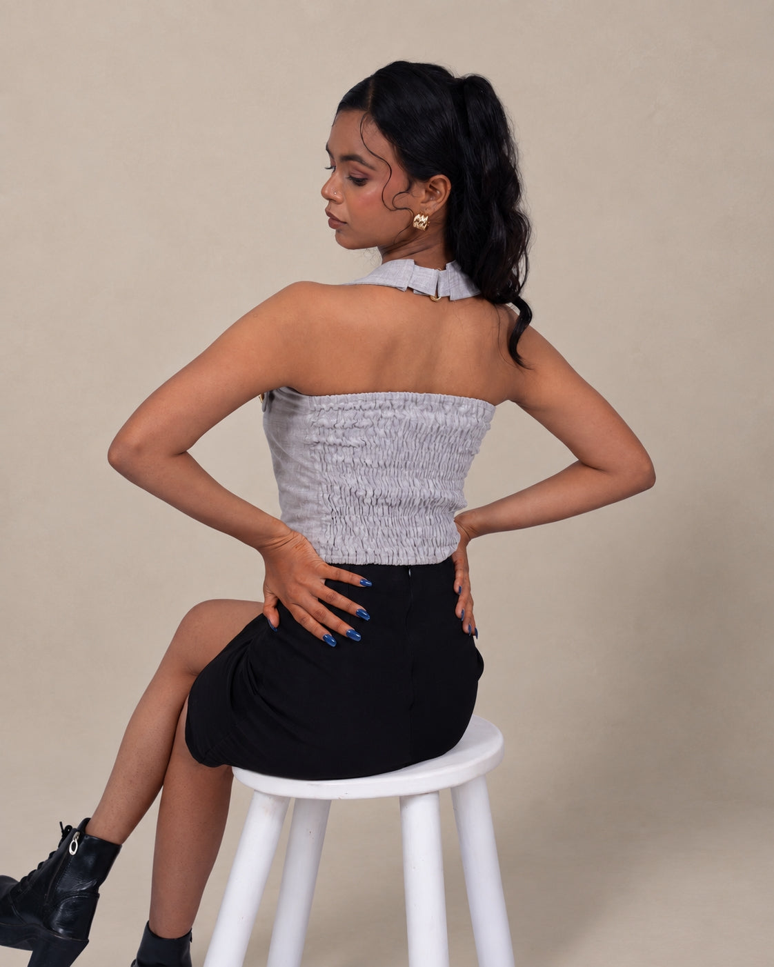 Halter neck golden button sleeveless top