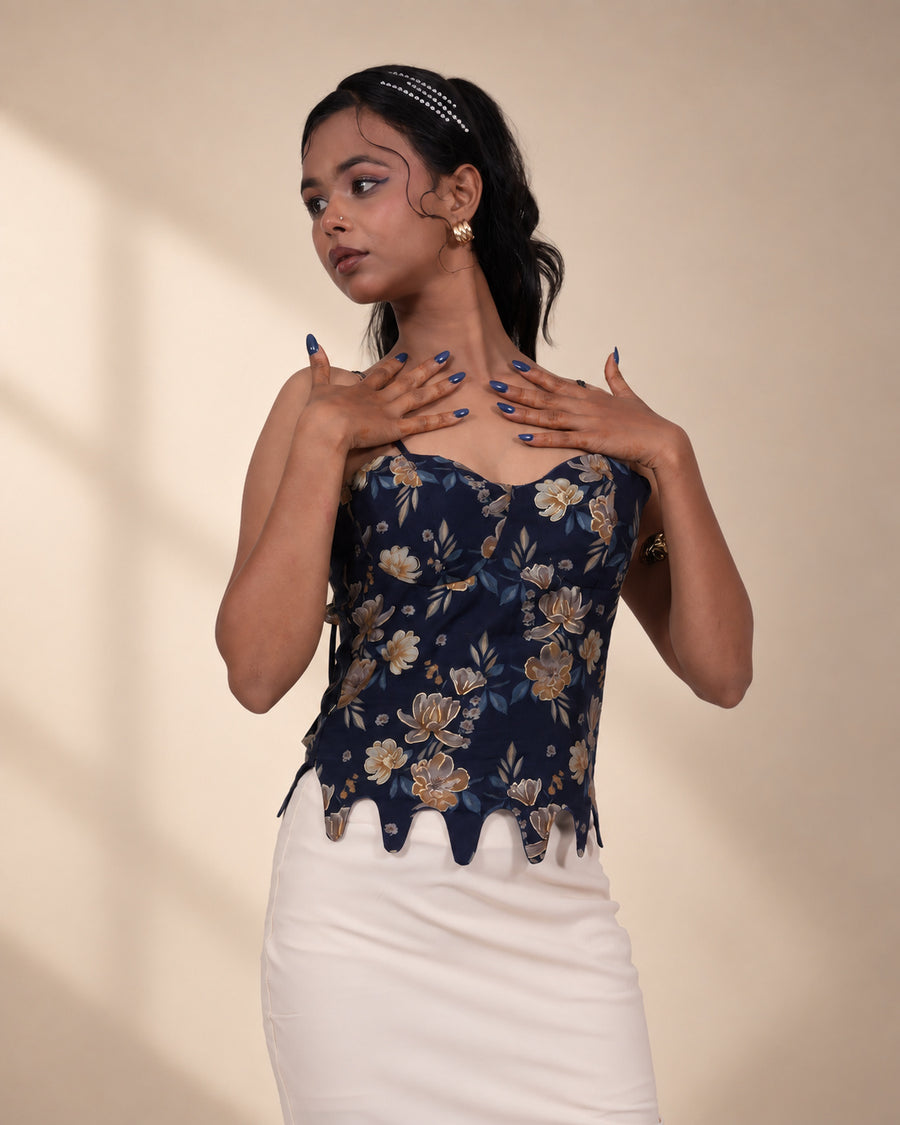 fitted navy floral corset top