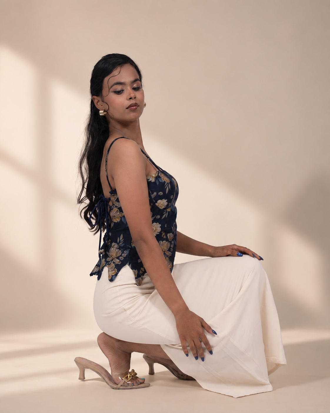 fitted navy floral corset top